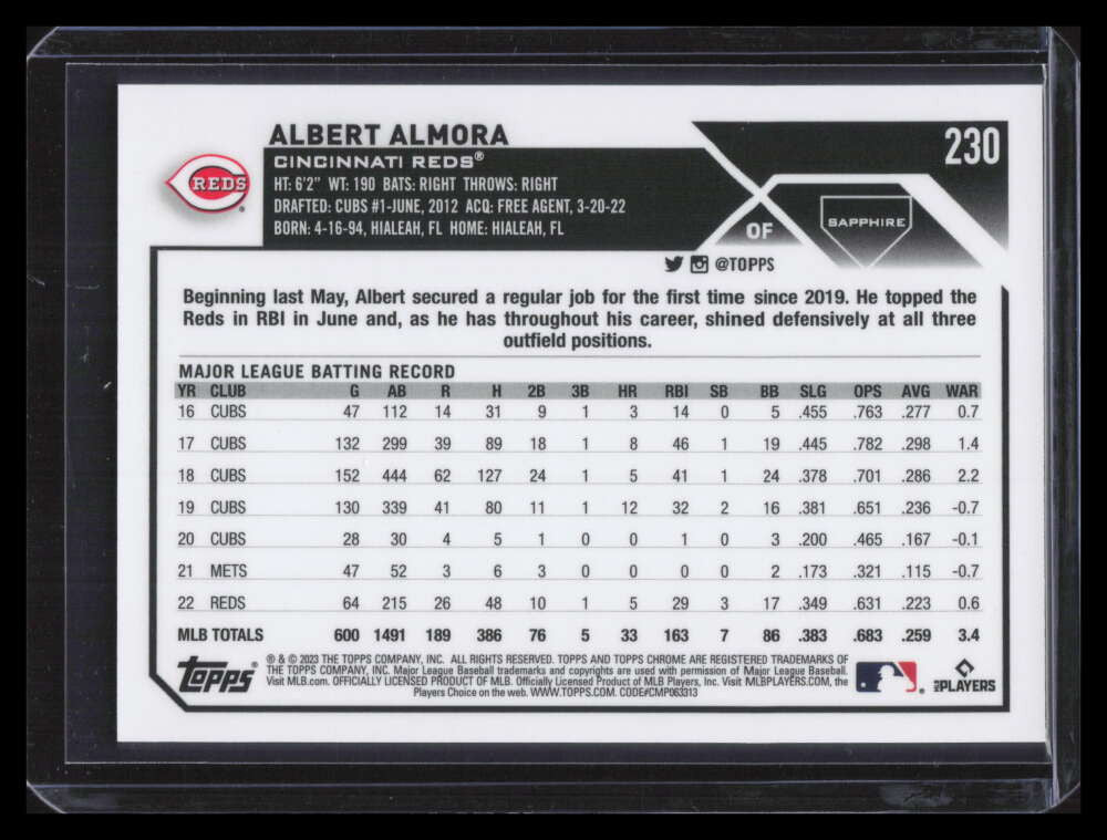 2023 Topps Chrome Sapphire Gold Refractor 230 Albert Almora 38/50