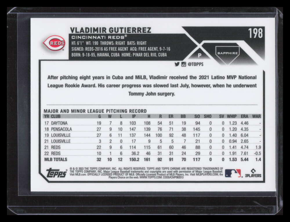 2023 Topps Chrome Sapphire Orange Refractor 198 Vladimir Gutierrez 20/25