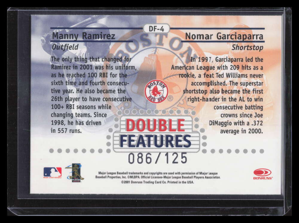 2002 Donruss Best of Fan Club Double Features Garciaparra Manny Ramirez 86/125