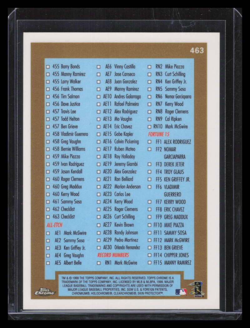 1999 Topps Chrome Refractor 463 Checklist