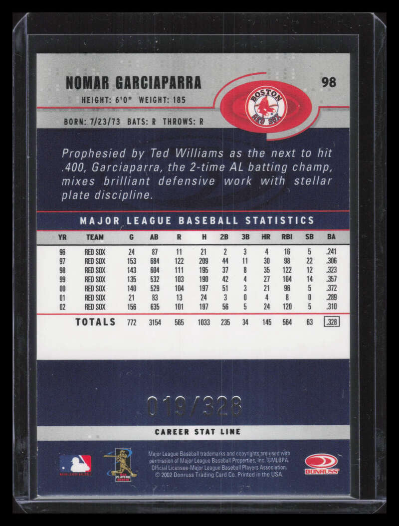 2003 Donruss Stat Line Career 98 Nomar Garciaparra 19/328