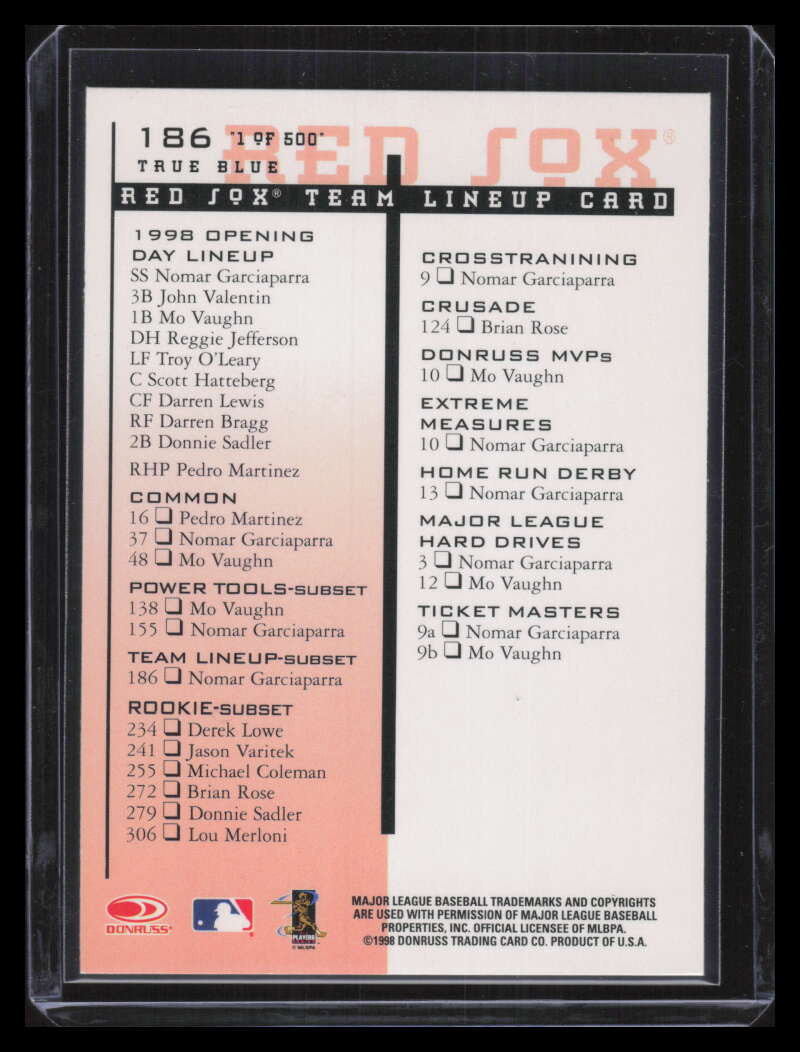 1998 Leaf Rookies and Stars True Blue 186 Nomar Garciaparra TLU /500 Team Lineup