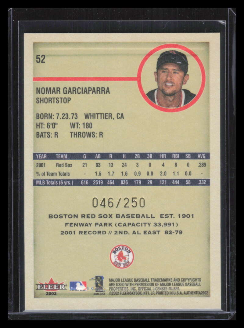 2002 Fleer Authentix Second Row 52 Nomar Garciaparra 46/250
