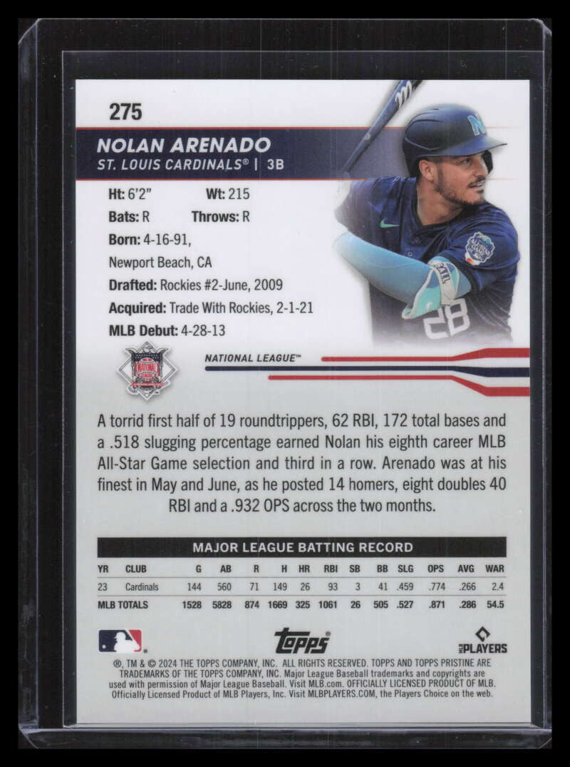 2024 Topps Pristine Purple Refractor 275 Nolan Arenado AS 20/99 All-Star Game