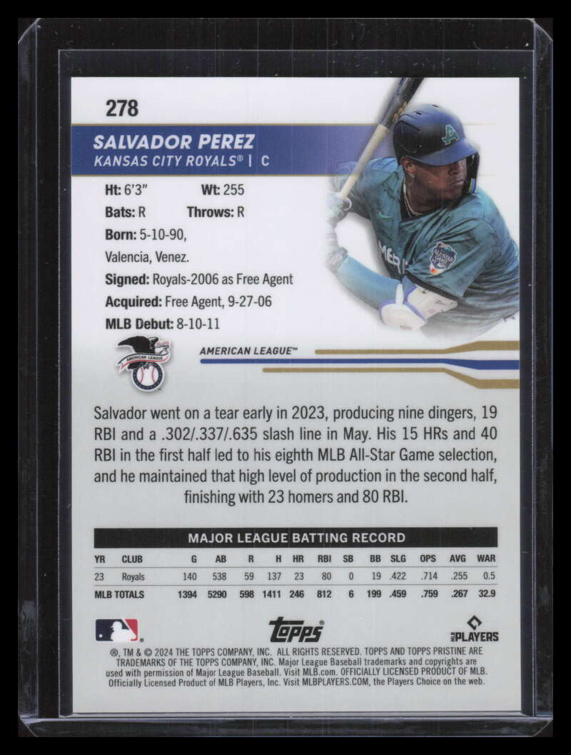 2024 Topps Pristine Purple Refractor 278 Salvador Perez AS 81/99 All-Star Game