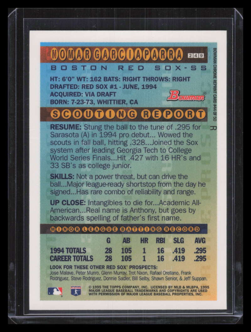1998 Bowman Chrome Reprints Refractor 44 Nomar Garciaparra 1995