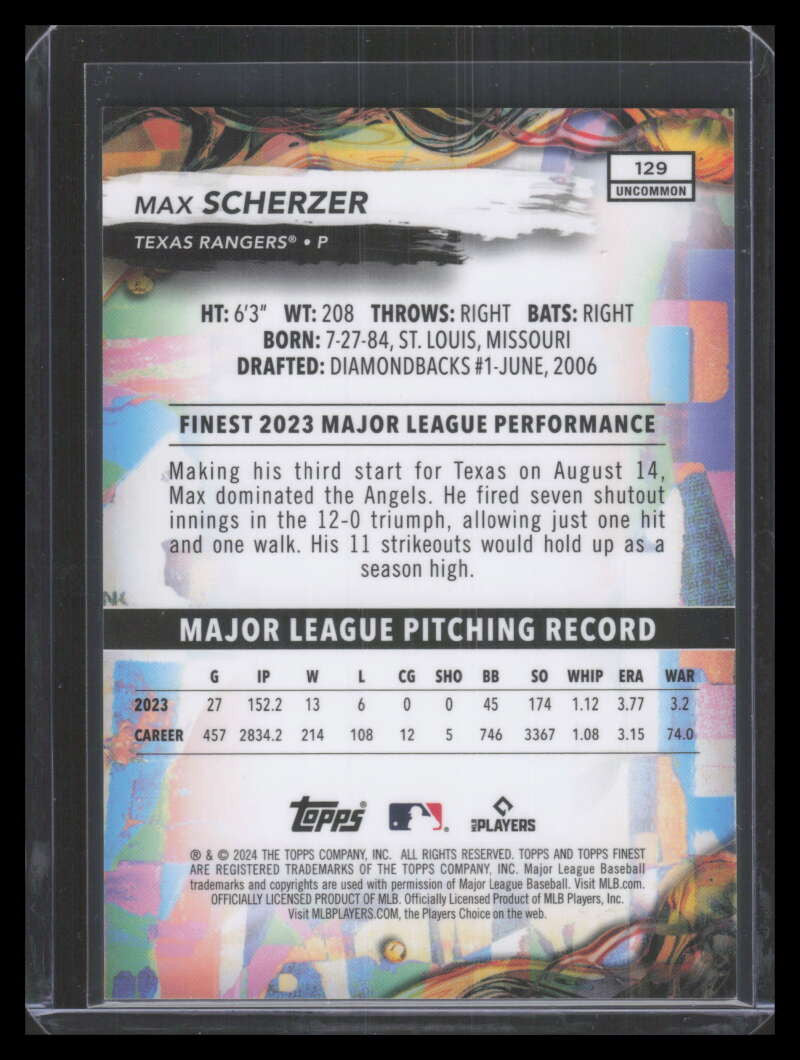 2024 Finest Purple Checkerboard Refractor 129 Max Scherzer 48/99 Uncommon