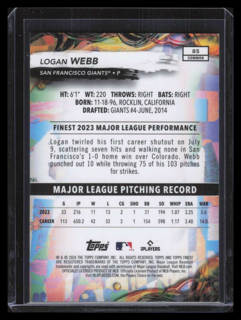 2024 Finest Green Refractor 85 Logan Webb 6/75 Common