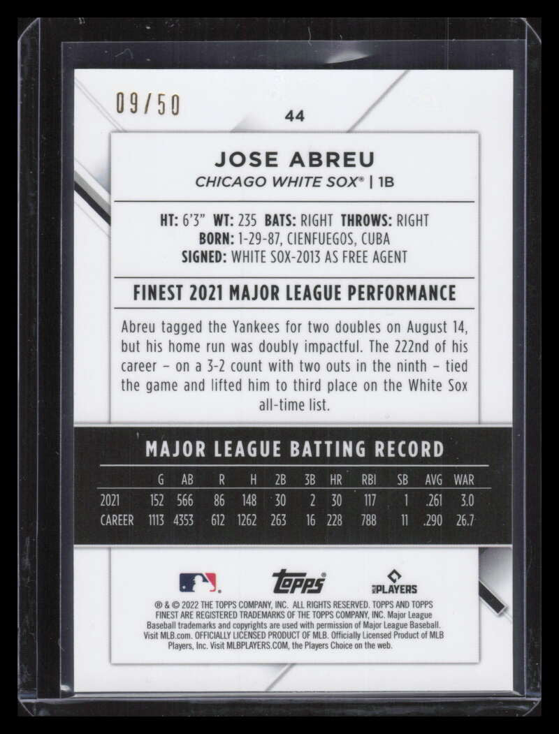 2022 Finest Rose Gold Mini Diamond Refractor 44 Jose Abreu 9/50