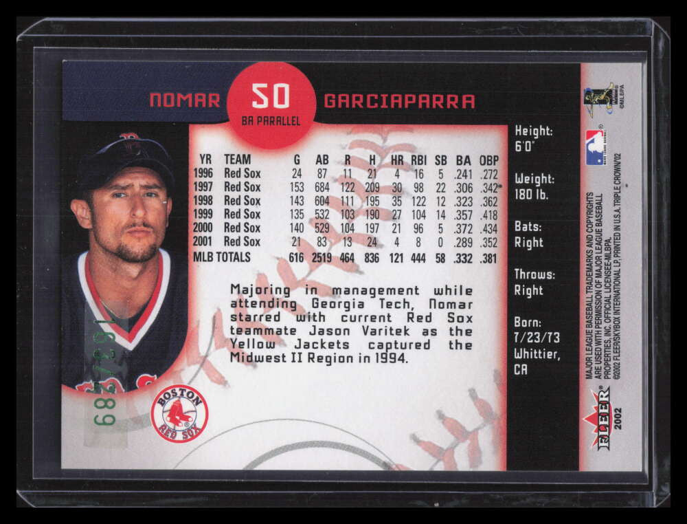 2002 Fleer Triple Crown Batting Average Parallel 50 Nomar Garciaparra 163/289