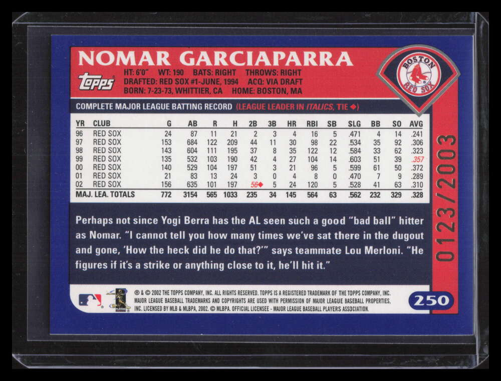 SOLD 159664 2003 Topps Gold 250 Nomar Garciaparra 123/2003
