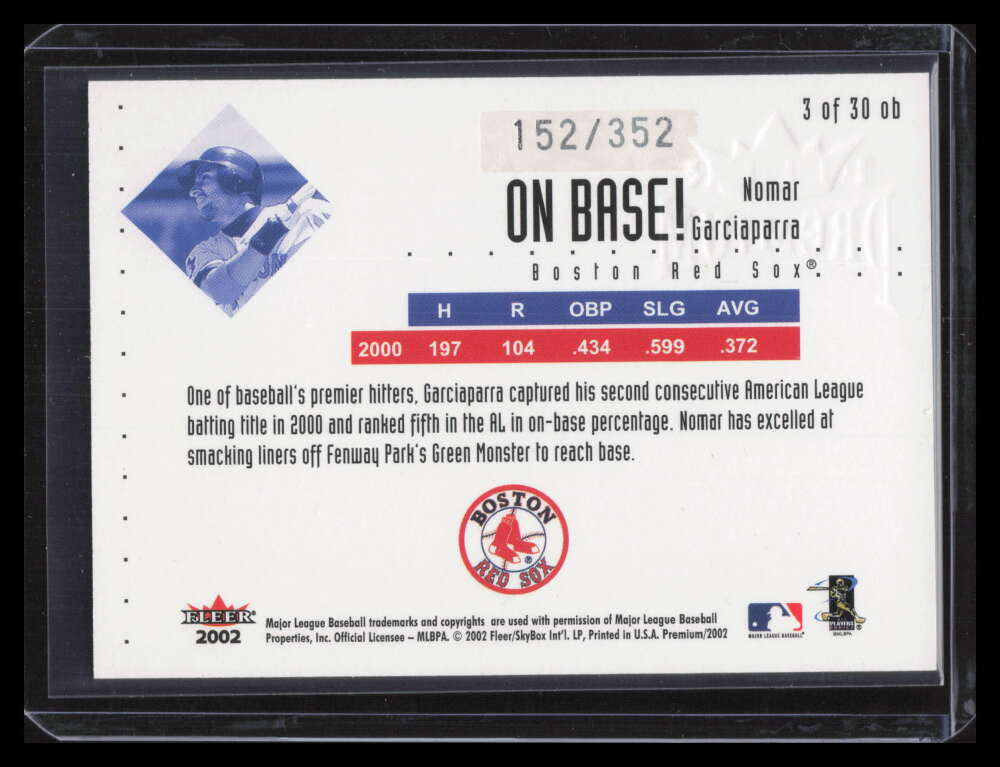 2002 Fleer Premium On Base! 3 Nomar Garciaparra 152/352