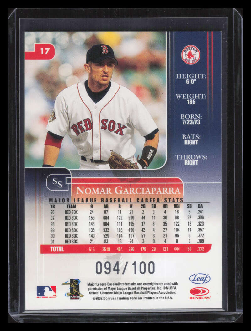 2002 Leaf Rookies and Stars Longevity 17 Nomar Garciaparra 94/100
