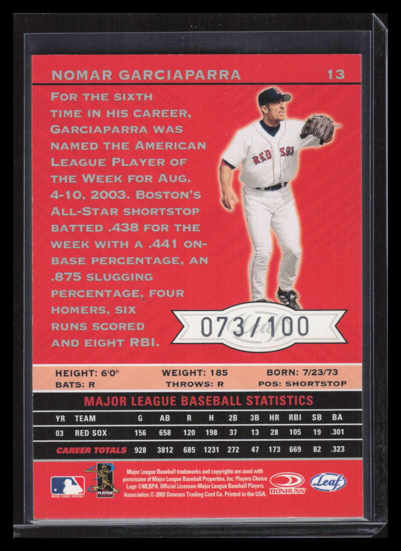 2004 Leaf Limited Previews Silver Spotlight 13 Nomar Garciaparra 73/100