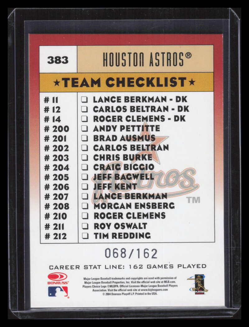 2005 Donruss Stat Line Career 383 Roger Clemens TC 68/162 Astros Team Checklist