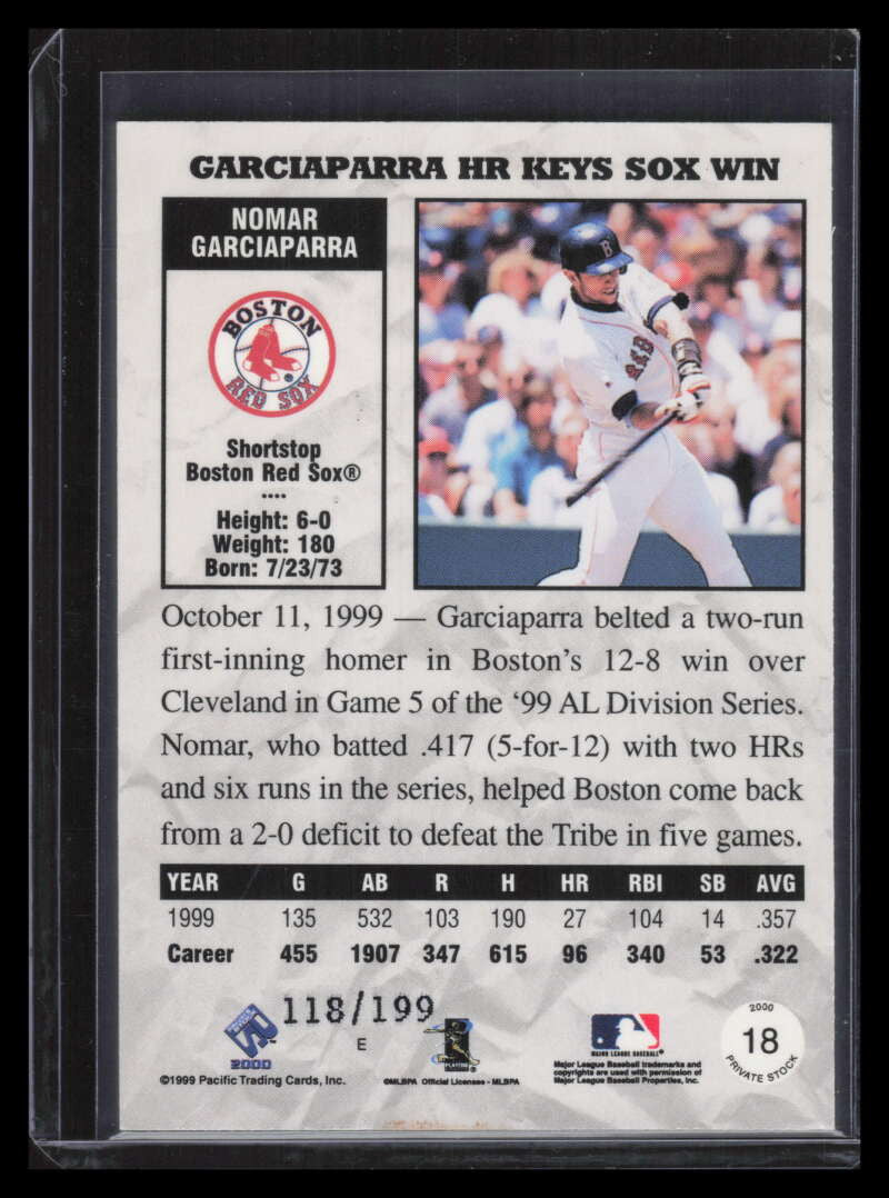 2000 Private Stock Silver Portraits 18 Nomar Garciaparra 118/199