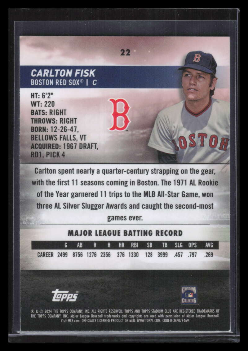 2024 Stadium Club Chrome Orange Refractor 22 Carlton Fisk 24/99