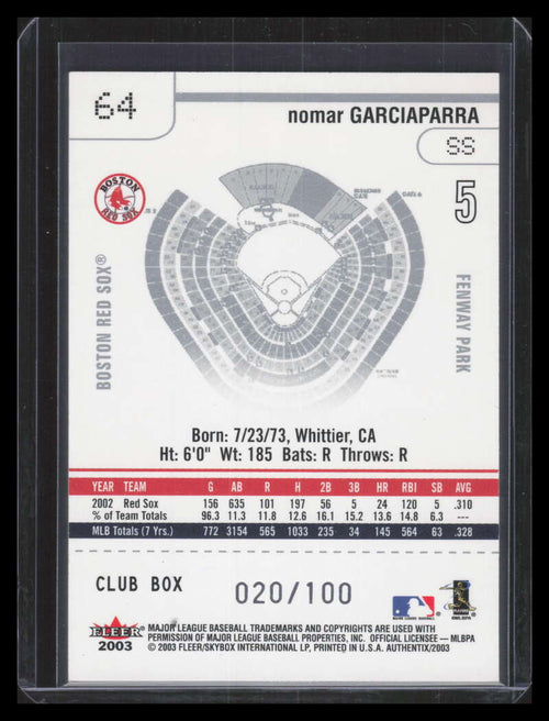 2003 Fleer Authentix Club Box 64 Nomar Garciaparra 20/100