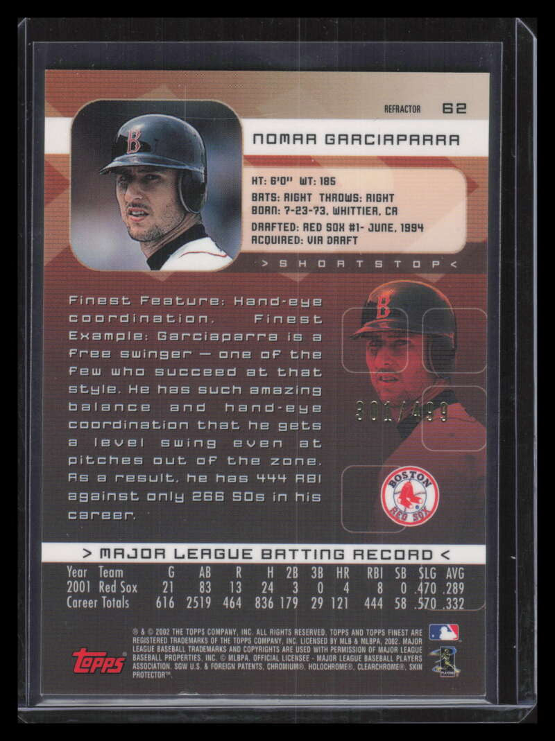 2002 Finest Refractor 62 Nomar Garciaparra 301/499