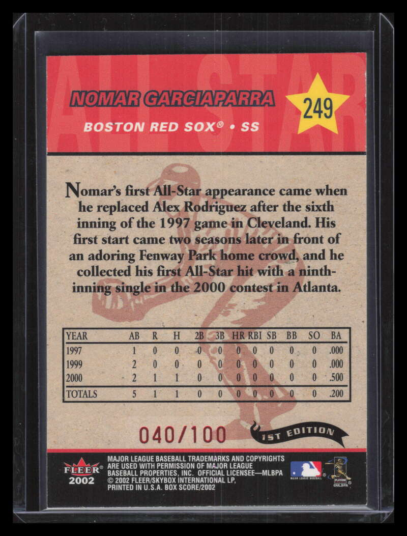 2002 Fleer Box Score First Edition 249 Nomar Garciaparra AS 40/100 All-Star