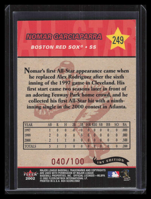 2002 Fleer Box Score First Edition 249 Nomar Garciaparra AS 40/100 All-Star