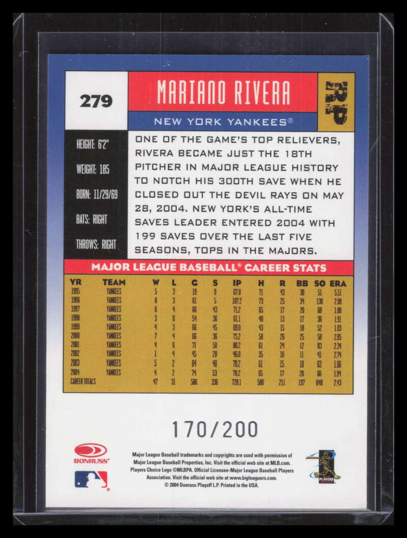 2005 Donruss Press Proofs Red 279 Mariano Rivera 170/200
