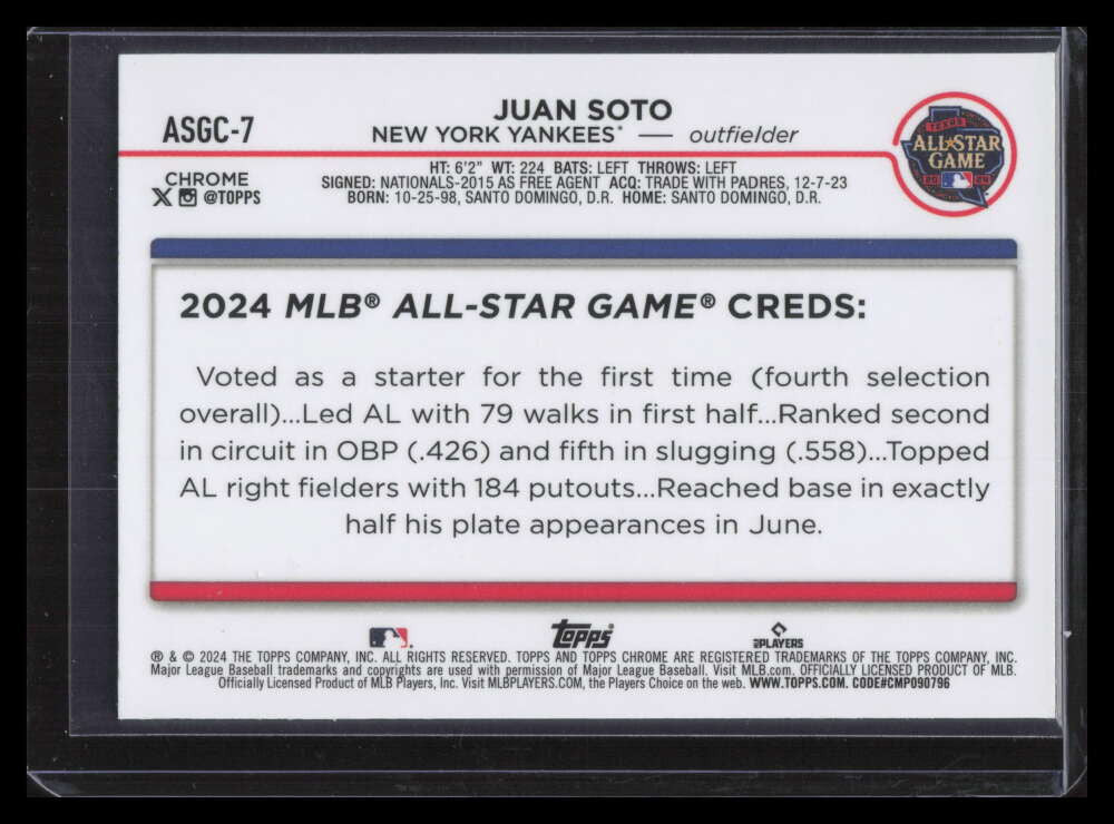 2024 Topps Chrome Update '24 All-Star Game Green Refractor asgc7 Juan Soto 80/99