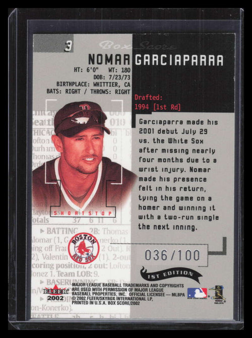 2002 Fleer Box Score First Edition 3 Nomar Garciaparra 36/100