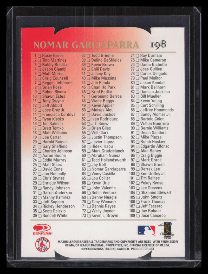 1998 Leaf Fractal Matrix Die Cuts 198 Nomar Garciaparra CL BX /400 Checklist