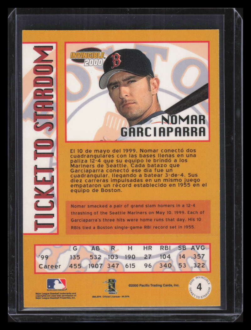 2000 Pacific Invincible Ticket to Stardom 4 Nomar Garciaparra