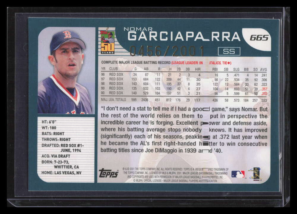 SOLD 159903 2001 Topps Gold 665 Nomar Garciaparra 456/2001