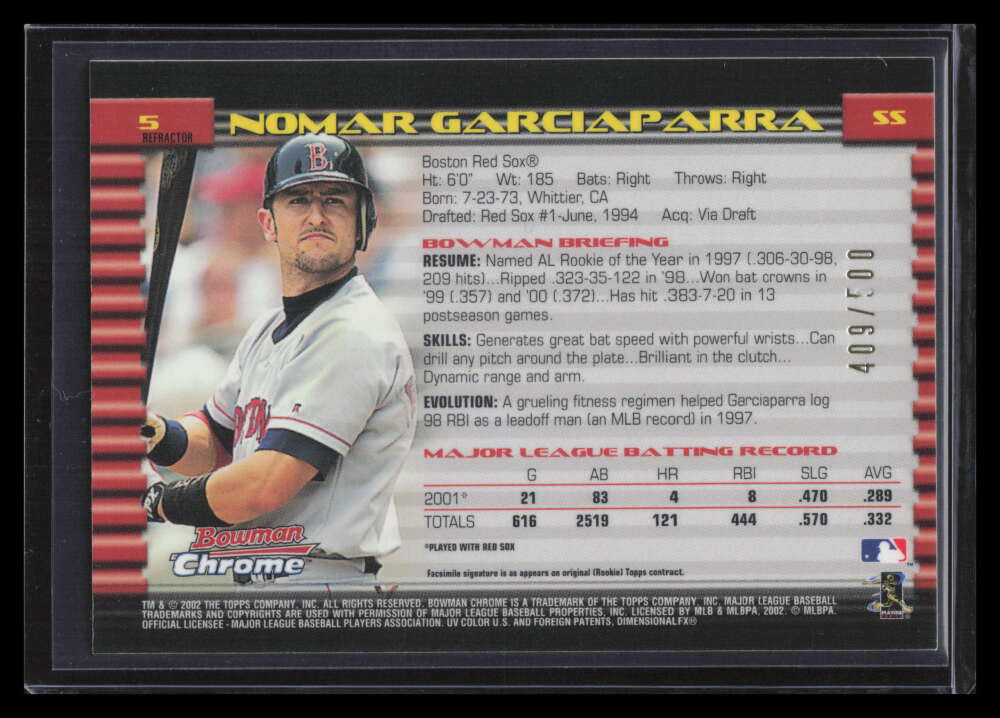 2002 Bowman Chrome Refractor 5 Nomar Garciaparra 409/500