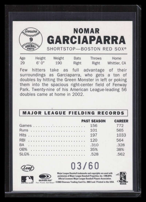 2003 Leaf 60 Foil 9 Nomar Garciaparra 3/60