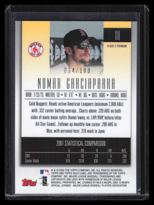 2002 Topps Gold Label Class 3 Titanium 80 Nomar Garciaparra 34/100