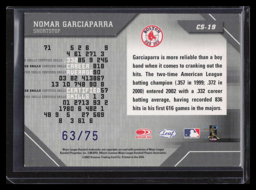 2002 Leaf Certified Skills Mirror Blue cs19 Nomar Garciaparra 63/75
