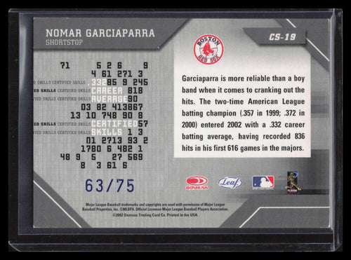 2002 Leaf Certified Skills Mirror Blue cs19 Nomar Garciaparra 63/75