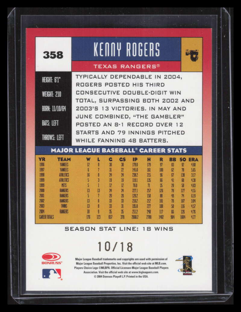 2005 Donruss Stat Line Season 358 Kenny Rogers 10/18
