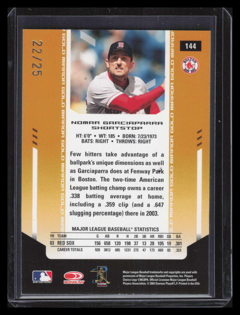 DELETE 159981 2004 Leaf Certified Materials Mirror Gold 144 Nomar Garciaparra 22/25