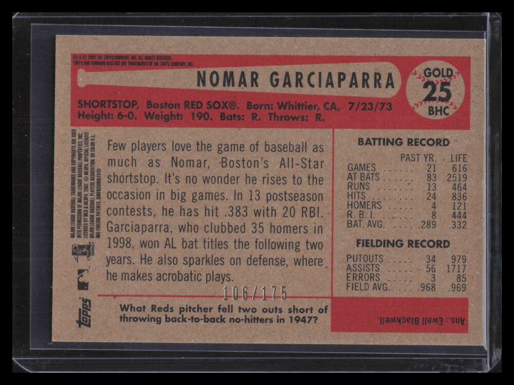 2002 Bowman Heritage Chrome Gold Refractor 25bhc Nomar Garciaparra 106/175