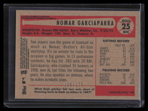 2002 Bowman Heritage Chrome Gold Refractor 25bhc Nomar Garciaparra 106/175