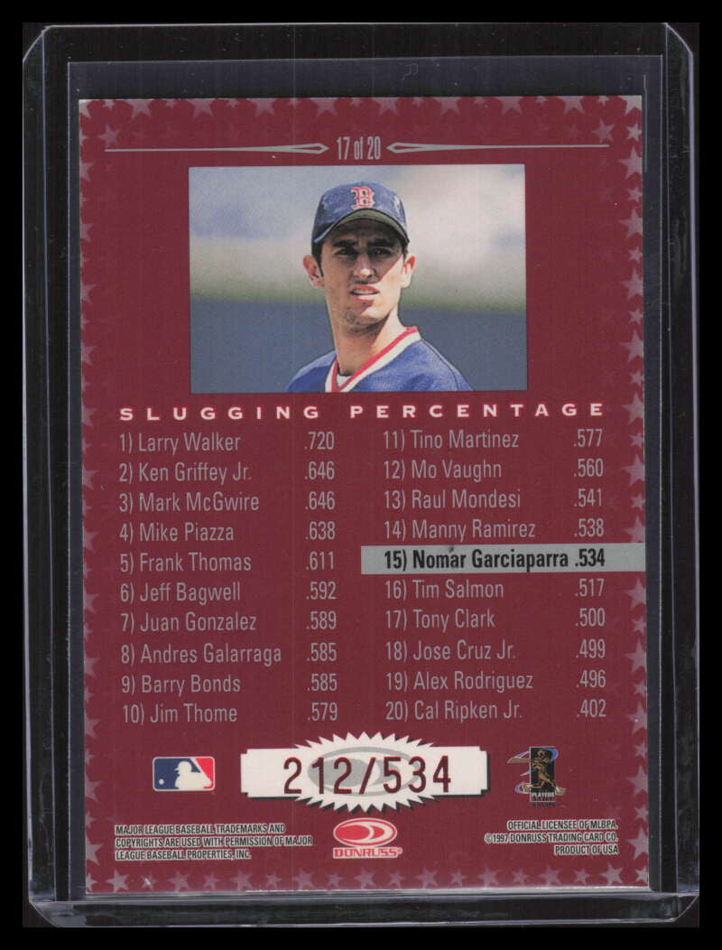1998 Donruss Production Line Slugging 17 Nomar Garciaparra 212/534