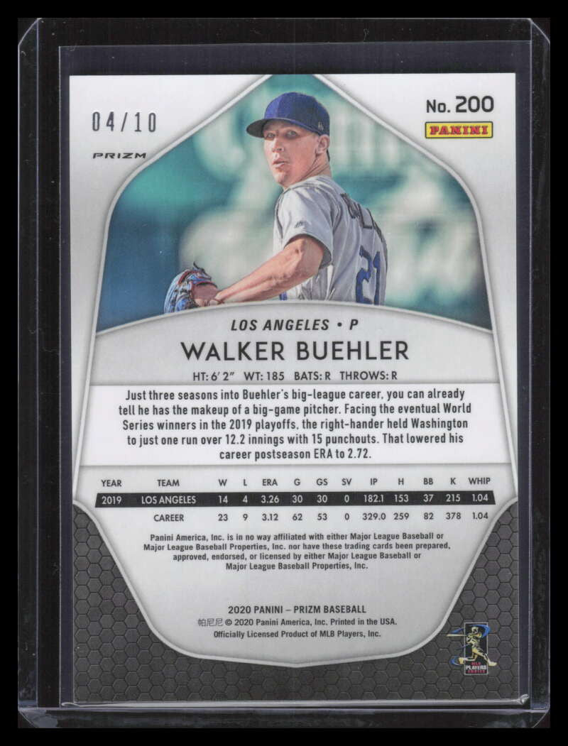 2020 Panini Prizm Prizms Gold Refractor 200 Walker Buehler 4/10