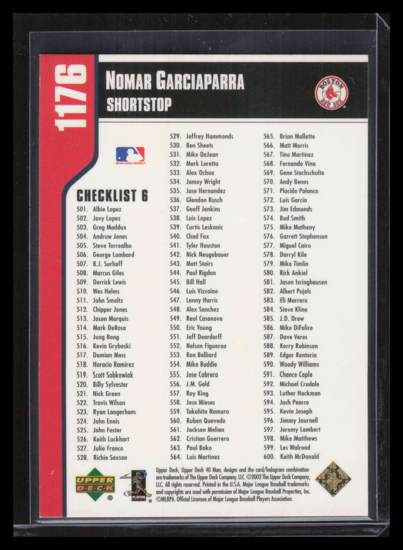 2002 Upper Deck 40-Man Electric Rainbow 1176 Nomar Garciaparra CL 26/40
