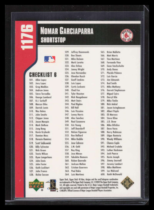 2002 Upper Deck 40-Man Electric Rainbow 1176 Nomar Garciaparra CL 26/40