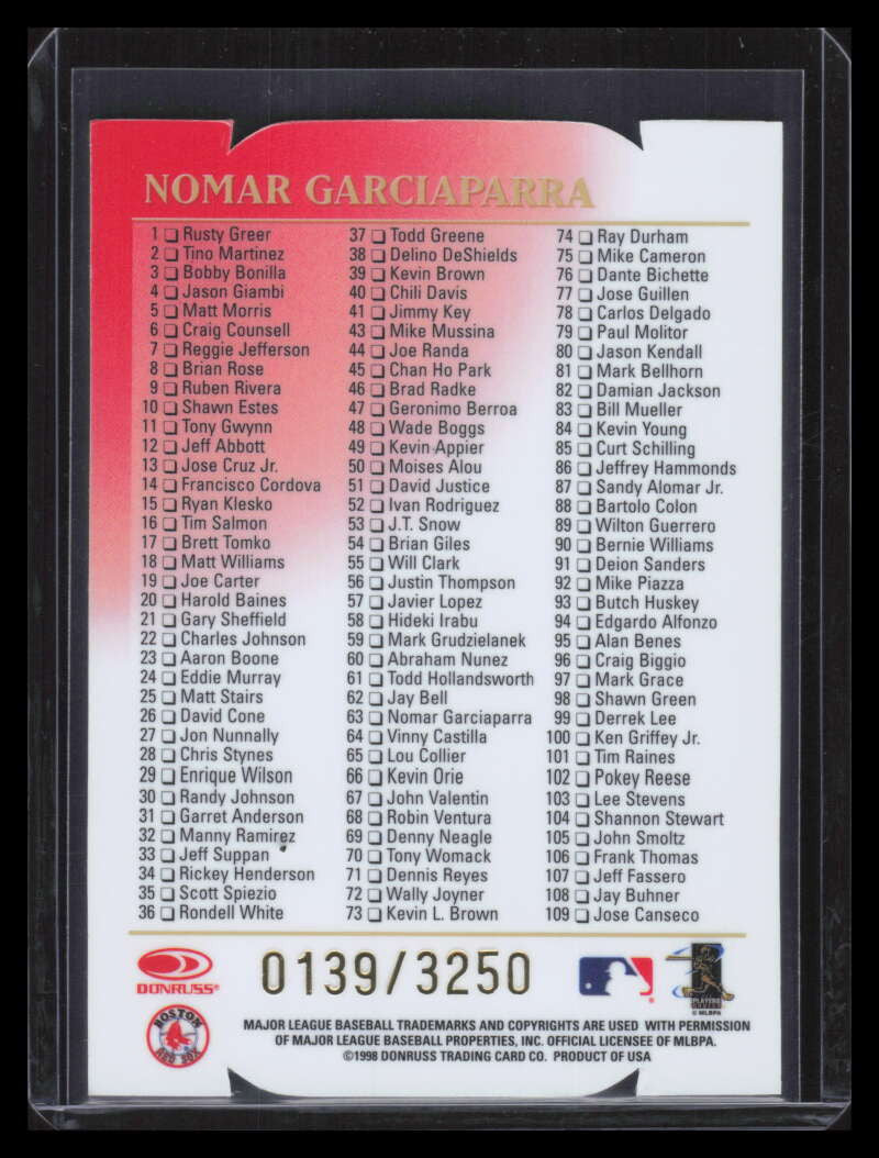 1998 Leaf Fractal Materials Die Cuts 198 Nomar Garciaparra CL PX 139/200 Plastic
