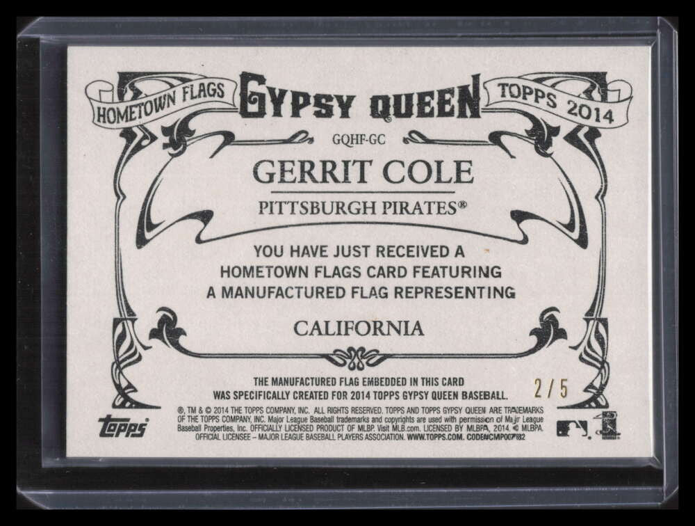 2014 Topps Gypsy Queen Hometown Flags GQHFGC Gerrit Cole California Patch 2/5
