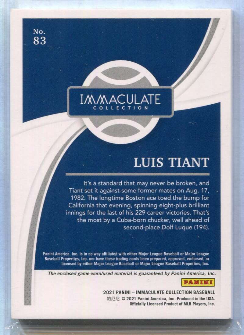 2021 Immaculate Collection 83 Luis Tiant Jersey 6/25