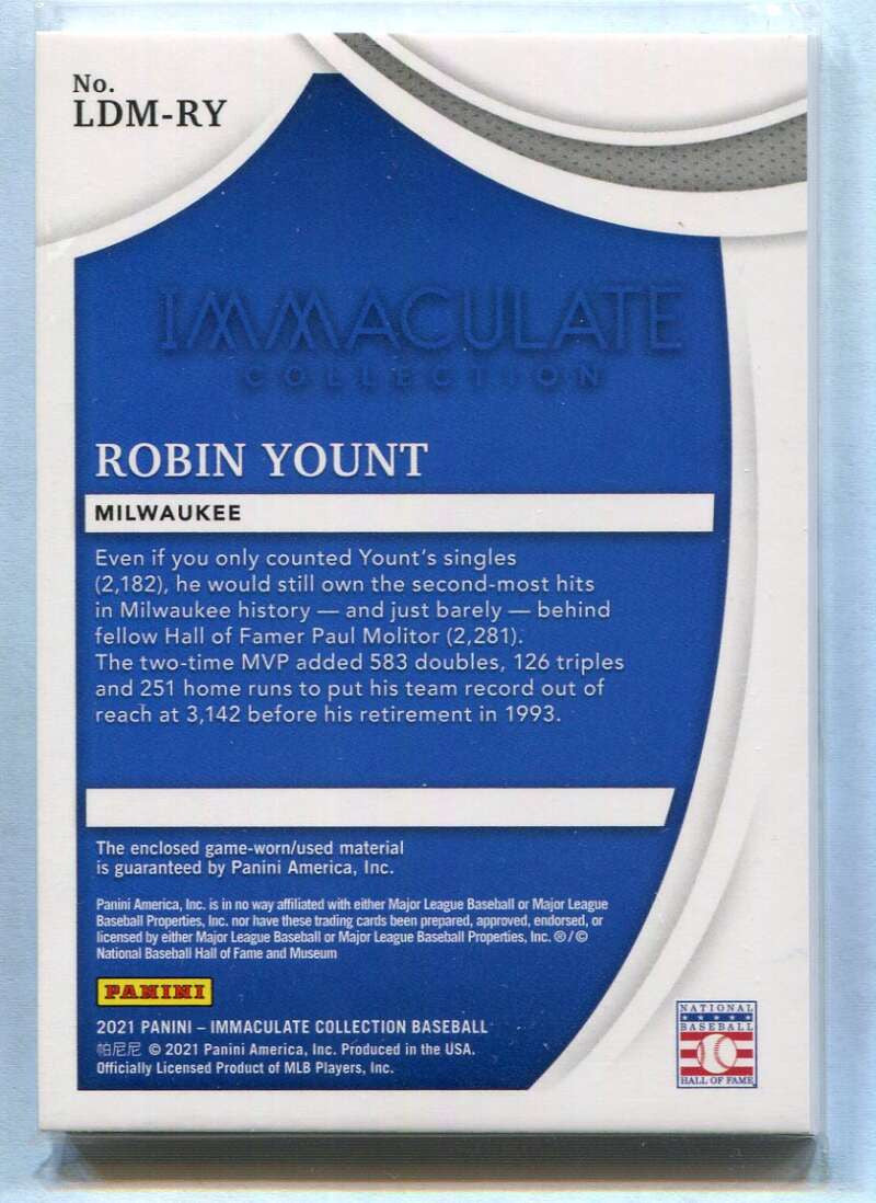 2021 Immaculate Collection Legends Materials Blue 14 Robin Yount Dual Jersey /15