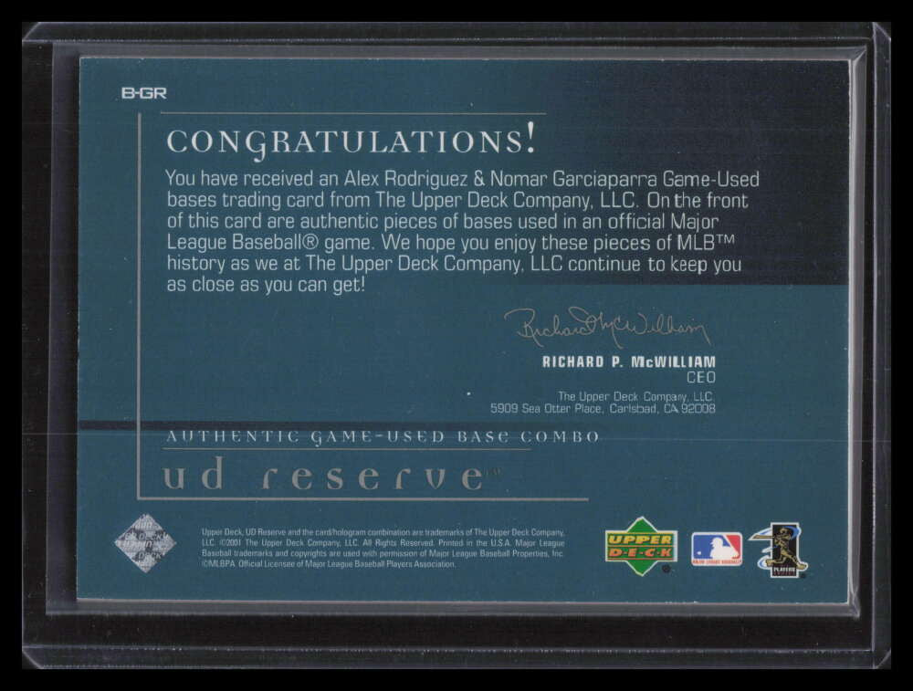 2001 UD Reserve Ball-Base Duos BGR Nomar Garciaparra Alex Rodriguez Dual Base