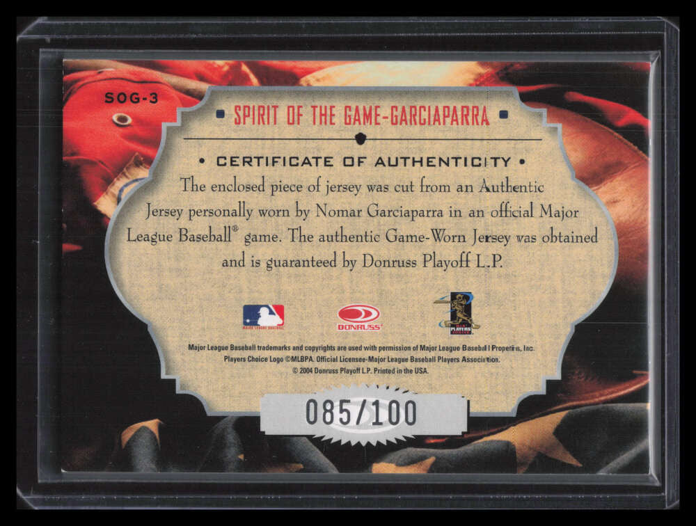2004 Studio Spirit of the Game Material Jersey Nomar Garciaparra Jersey 85/100